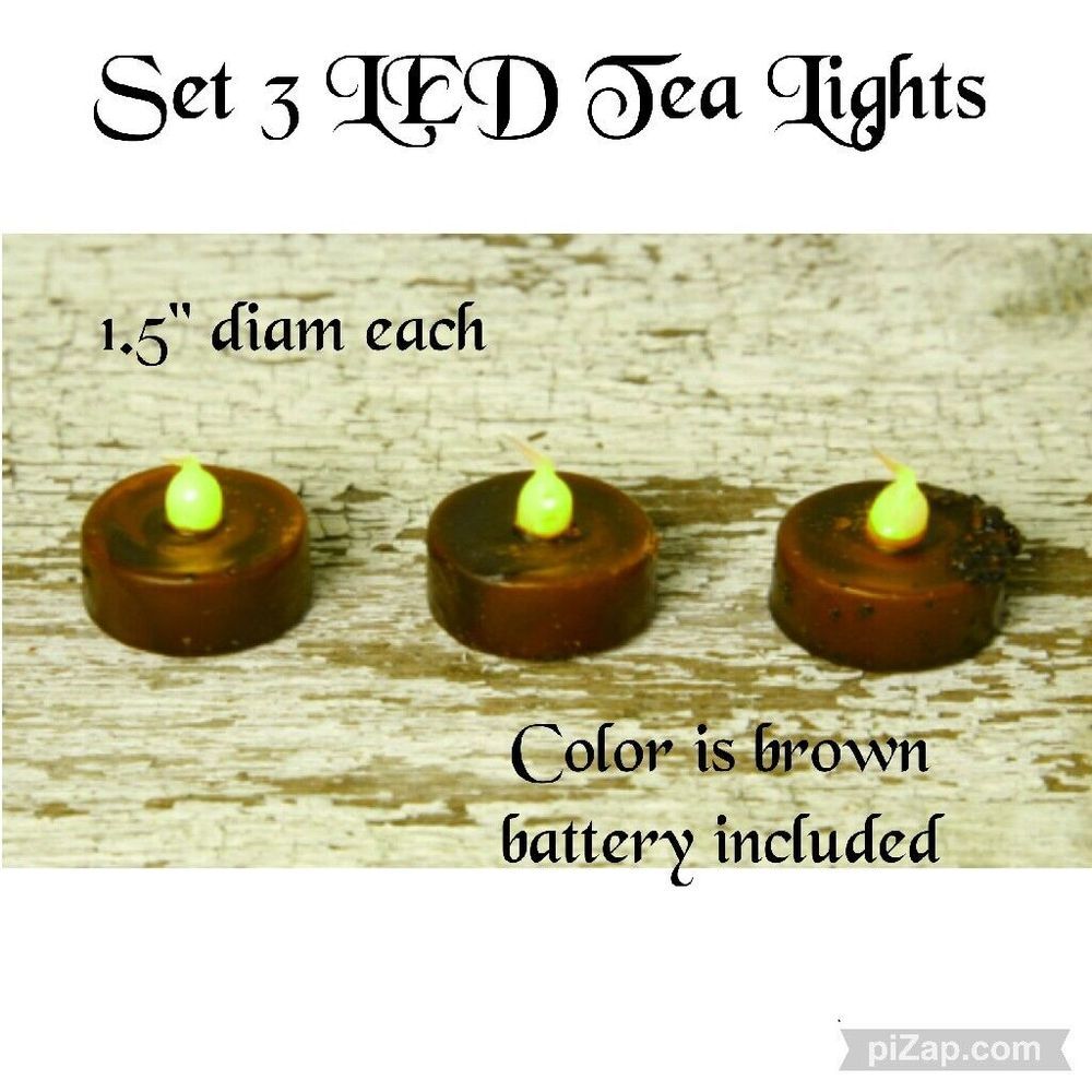Set 3 LED Tea Light Candles Primitive by YHD